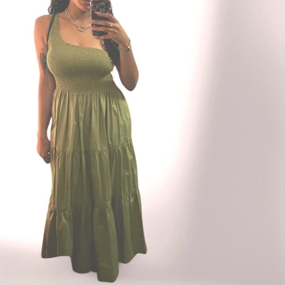 Like New S/W/F Lime Yellow Green Asymmetric Maxi Dress Smocked - Picture 7 of 8